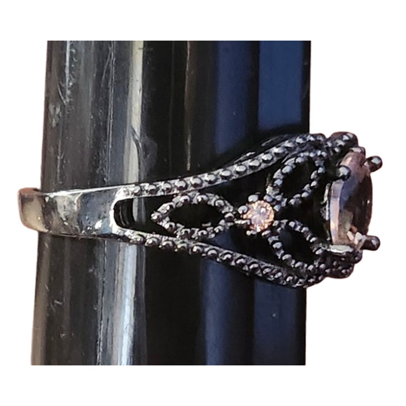 Pink Filigree Rhodium Ring Size 10 - Picture 4 of 4